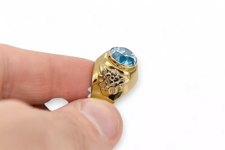 Anneau Artisanat vintage Aigue-marine Or jaune 14 carats vrc078y